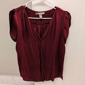 Forever 21 Split Cap Sleeve V-Neck Blouse in Ruby Red with Gold Buttons